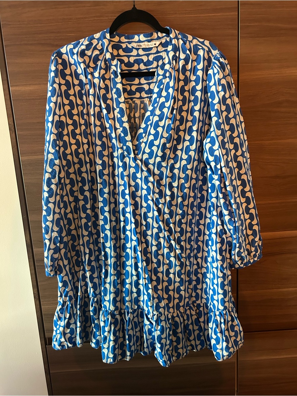 Zara Blue and White Geometric Mini Dress